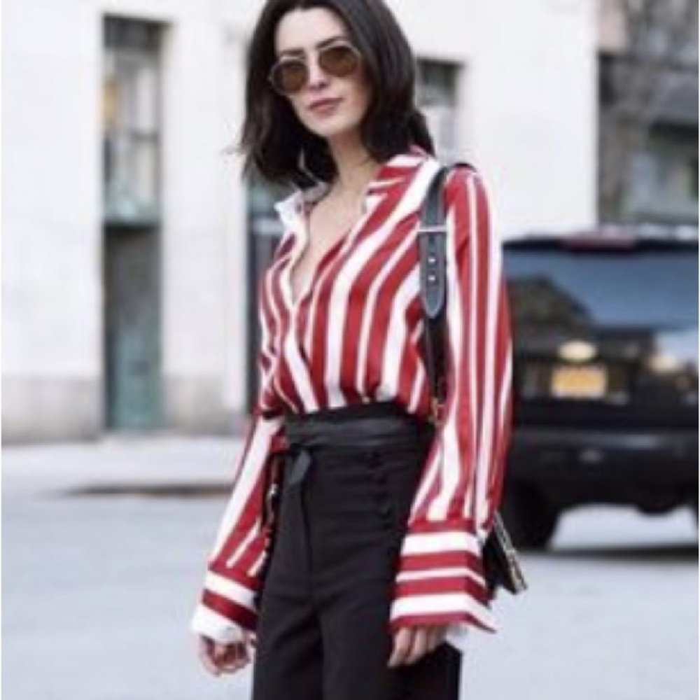 Mother of Pearl Red and White Striped Blouse